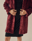 Burgundy Textured Velvet Coat