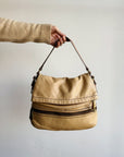 Tan Foldover Leather Shoulder Bag