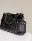 Onyx Studded Leather Shoulder Satchel