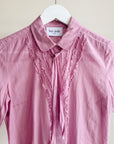 Magenta Silk Sheer Ruffle Blouse