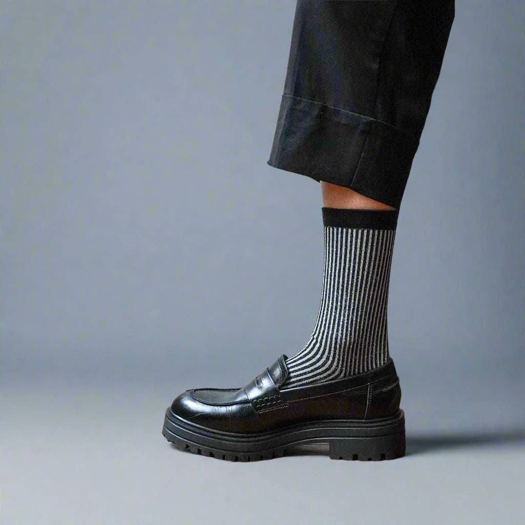 KLUE | Glitter Lurex Socks in Stripes Black