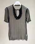 Black Sheer Silk Ruffle Blouse
