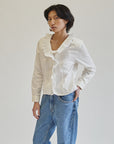 White Romantic Pleated Cotton Blouse - Hey Jude