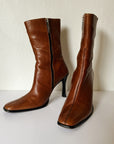 Tobacco Leather Heeled Mid-Calf Boots | Size 38 - Hey Jude
