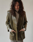 Olive Leather Blazer Jacket