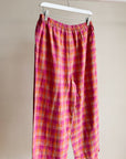 Fuchsia Plaid Linen Easy Pants