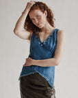 Aqua Linen Asymmetrical Beaded Tank