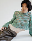 Turquoise Cotton Crochet Knit Pullover - Hey Jude