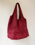 Suede Double Handle Hobo Bag in Merlot