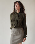 Olive Romantic Ruffle Silk Blouse