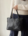 Soft Black Whipstitch Shoulder Tote
