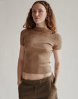 Tan Silk Ribbed Top - Hey Jude