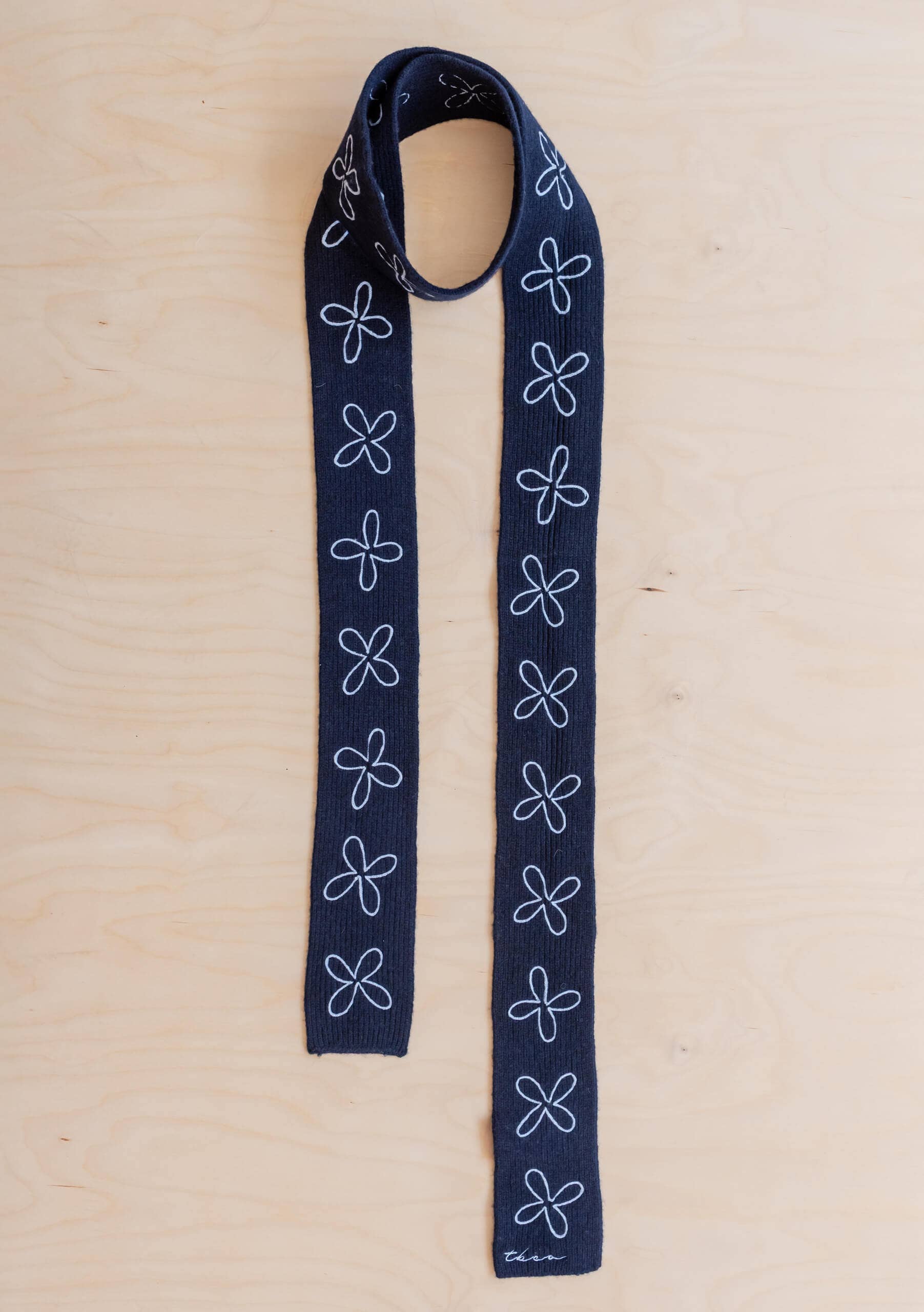 TBCo | Merino Wool Skinny Scarf in Navy Flora