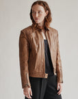 Caramel Structured Leather Moto Jacket