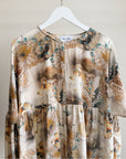 Abstract Print Silk Smock Blouse