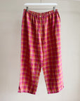 Fuchsia Plaid Linen Easy Pants