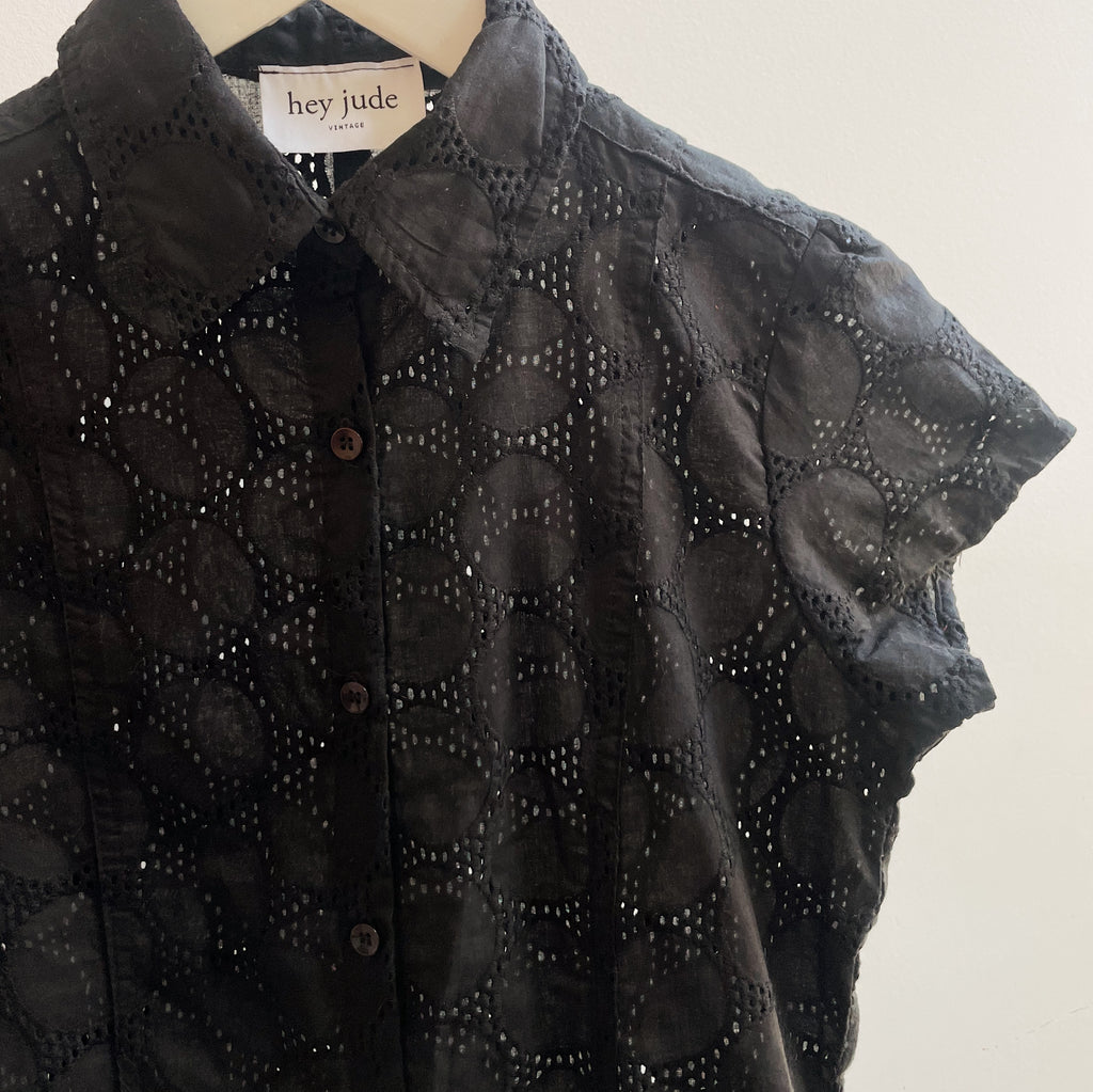 Ink Embroidered Eyelet Top
