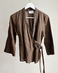 Espresso Linen Eyelet Wrap Top