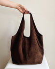 Suede Leather Shoulder Bag in Espresso