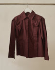 Merlot Cotton Pleated Button Up Shirt