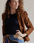 Navy Popcorn Textured Top