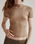 Tan Silk Ribbed Top - Hey Jude