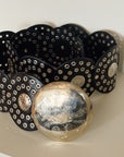 Leather Studded Disc Belt in Black