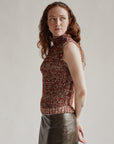 Red Marled Cotton Loose Knit Mockneck