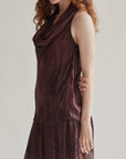 Burgundy Silk Cowel Neck Dress - Hey Jude