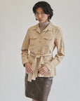 Camel Silk Belted Utility Jacket - Hey Jude