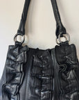 Black Ruffle Leather Shoulder Bag