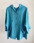 Turquoise Linen Hooded Jacket