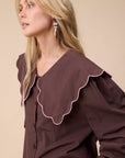 TBCo - Cotton Shirt in Brown Scallop: S - Hey Jude