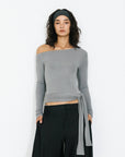 Cubic | One Shoulder Long Sleeve Tie Top in Gray