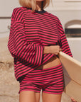 Après June | Striped Long Sleeve in AJ Pink + Brown - Hey Jude