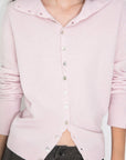 Cubic | Wool Funnel Neck Knit Cardigan in Pink