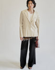 Cream Leather Blazer Jacket