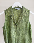 Green Leopard Silk Sleeveless Blouse