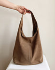 Suede Leather Hobo Bag in Mushroom