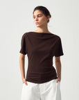 CUBIC - CUBIC Lyocell Blend Off-Shoulder Fitted Top: Brown / UN - Hey Jude