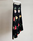 Black Floral Silk Midi Skirt
