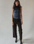 Denim + Fine Mesh Corset Top