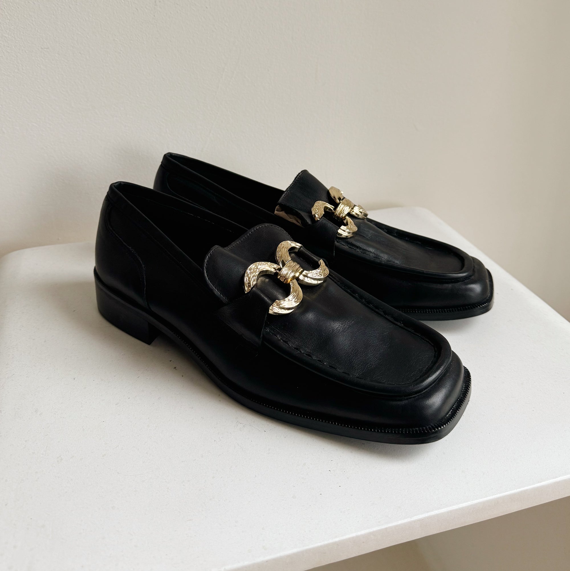 Black + Gold Ornate Leather Loafer | Size 41