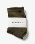 Bondoodle - Short Ribbed Sport Ankle Socks in Khaki Green - Hey Jude