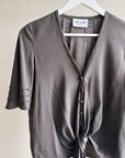 Slate Gray Silk Tie Blouse - Hey Jude