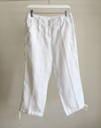 White Linen Tie-Hem Capris