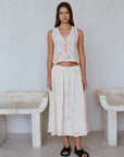 a.ren | Natural Woven Cotton Eyelet Tie Top
