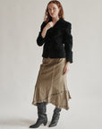Moss Cotton Linen Ruffle Maxi Skirt