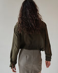 Olive Romantic Ruffle Silk Blouse