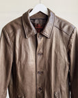 Walnut Button Front Leather Jacket